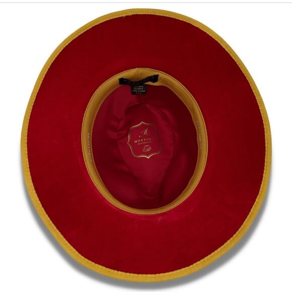 MEN'S MONTIQUE GOLD 100% WOOL FELT 3 1/8" BRIM RED BOTTOM FEDORA HAT. H80 - Picture 2 of 2